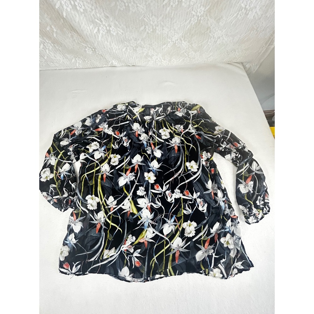 Grace Elements Blouse Womens 2X Black Floral Botanical Boho Sheer Top